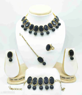 ZEER Creation Alloy Gold-plated Black Jewellery Set(Pack of 1)