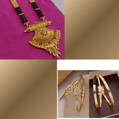 VEDDAA Brass Gold-plated Gold, Black Jewellery Set(Pack of 3)