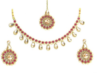 PINKCOLLECTION FASHION Alloy Gold-plated Pink Jewellery Set(Pack of 3)