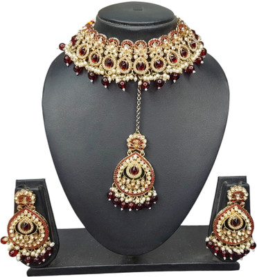 Zarmar fashion Stone Gold-plated Maroon Jewellery Set(Pack of 1)