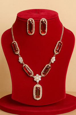 Radha Crystal Ruby Red Jewellery Set(Pack of 1)