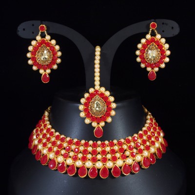 Hulashi Art Alloy Gold-plated Red Jewellery Set(Pack of 1)