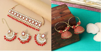 Ruhi Alloy Sterling Silver Red Jewellery Set(Pack of 1)