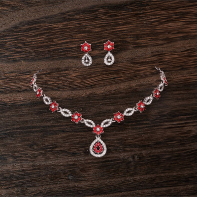 Matram Alloy Rhodium Red, Silver Jewellery Set(Pack of 1)