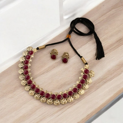 Matram Alloy Gold-plated Maroon Jewellery Set(Pack of 1)