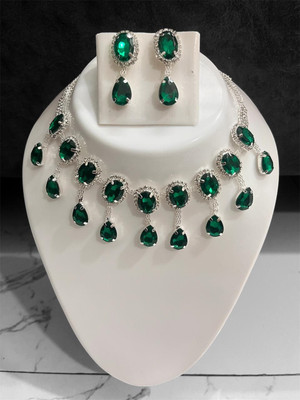 DWEH Alloy Rhodium Green Jewellery Set(Pack of 1)