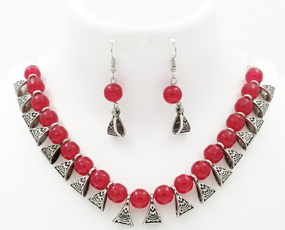 nuso Metal, Crystal, Copper, Dori Maroon, Silver Jewellery Set(Pack of 1)