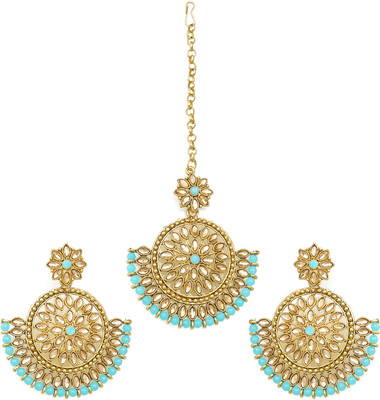 AADITA Brass Gold-plated Turquoise Jewellery Set(Pack of 3)