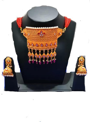 NIKYANKA Brass Gold-plated Red Jewellery Set(Pack of 1)