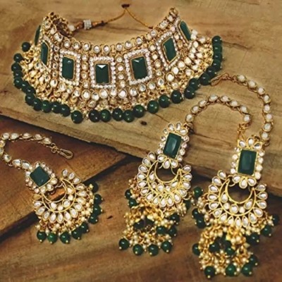 Sudiksha Jewellery Alloy Gold-plated Green Jewellery Set(Pack of 4)