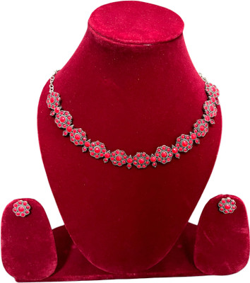 Ratnalok Alloy Silver Red Jewellery Set(Pack of 1)