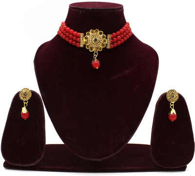 Uniquedezines Metal Gold-plated Gold, Red Jewellery Set(Pack of 1)