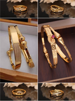 VEDDAA Brass Gold-plated Black, Brown Jewellery Set(Pack of 6)