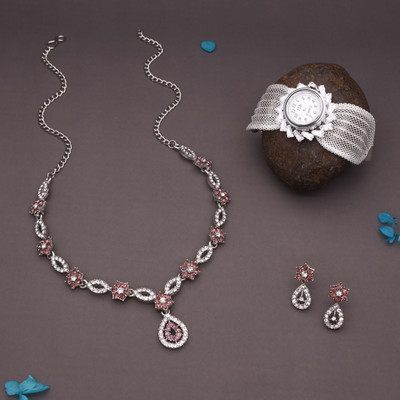 Divastri Brass Gold-plated Silver, White, Brown Jewellery Set(Pack of 1)