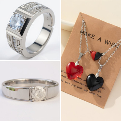 KURMASHOP Stainless Steel Sterling Silver Silver, White, Black, Red Jewellery Set(Pack of 3)
