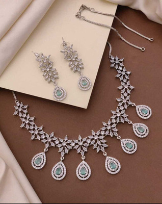 PARMESHWAR IMITATION Crystal Silver Green, Silver Jewellery Set(Pack of 1)