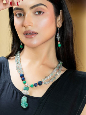 Look And Adorn Stone Green Jewellery Set(Pack of 3)