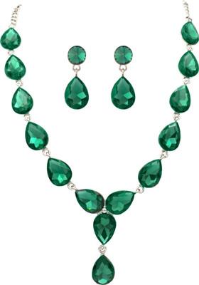 Rhymee Alloy Rhodium Green Jewellery Set(Pack of 1)