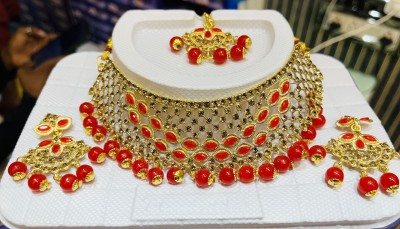 Sunsingh Brass Gold-plated Red Jewellery Set(Pack of 1)