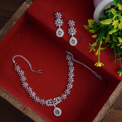 GEMRON JEWEL Brass Rhodium Turquoise, Silver Jewellery Set(Pack of 1)