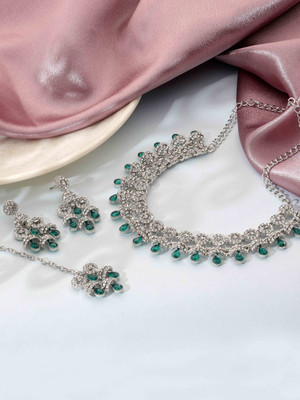 SAIYONI Alloy Silver Green Jewellery Set(Pack of 4)