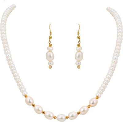 DD Pearls Mother of Pearl, Copper Gold-plated White Jewellery Set(Pack of 1)