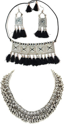 MACRAINE Alloy Silver Black, Silver Jewellery Set(Pack of 2)