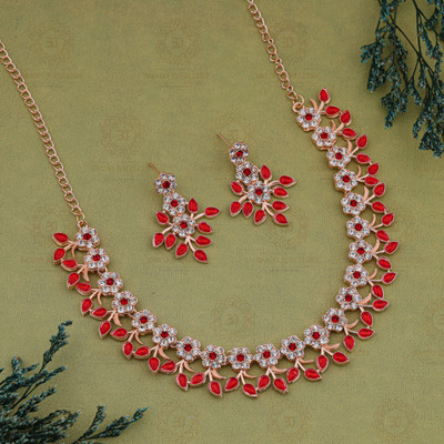 Divastri Brass Gold-plated Red Jewellery Set(Pack of 1)