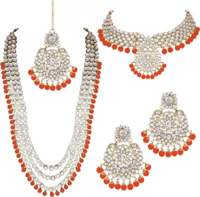 White pearl Alloy Gold-plated Orange Jewellery Set(Pack of 1)