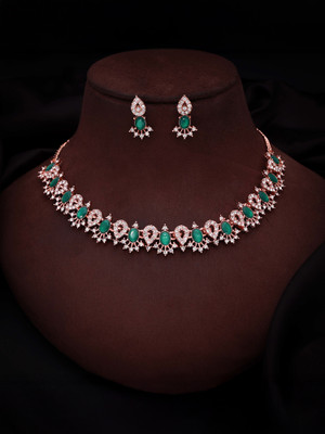 brado jewellery Brass Gold-plated Rose Gold, White, Green Jewellery Set(Pack of 1)