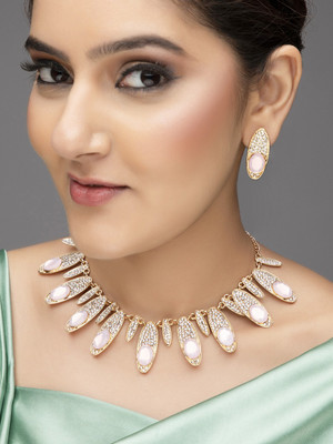 RUBANS Alloy Gold-plated Gold, Pink Jewellery Set(Pack of 1)
