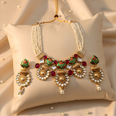 NANDAI Alloy Gold-plated Green, Gold Jewellery Set(Pack of 1)