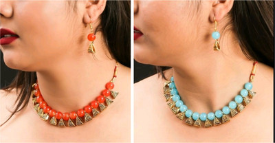 Ronak Jewels Alloy Gold-plated Orange, Blue Jewellery Set(Pack of 2)