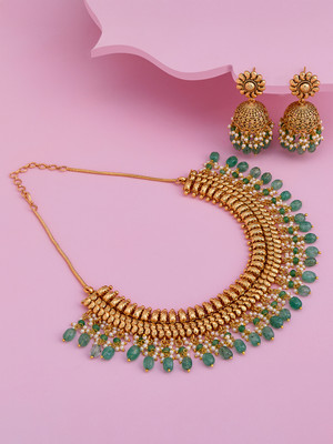 Kushal's Fashion Jewellery Copper Gold-plated Green Jewellery Set(Pack of 3)