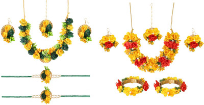 Rakhdi Jewellery Fabric Yellow, Green, Red, Yellow Jewellery Set(Pack of 2)