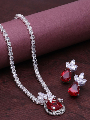 SAIYONI Alloy Silver Red Jewellery Set(Pack of 3)