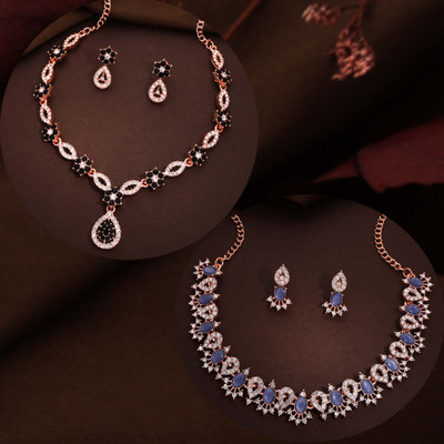 Vedda Brass Gold-plated Rose Gold, Blue, Black Jewellery Set(Pack of 1)