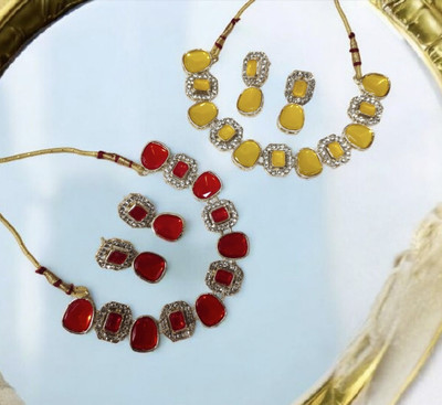 R A Enterprises Alloy Gold-plated Red, Yellow Jewellery Set(Pack of 6)