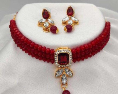 Shivay Fashion LLP Alloy Gold-plated Maroon Jewellery Set(Pack of 1)