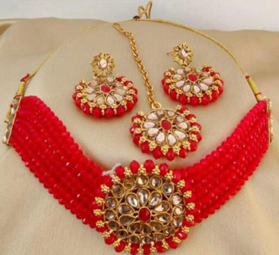 Ruhi Alloy Red Jewellery Set(Pack of 1)
