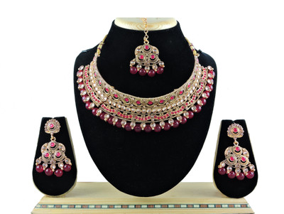 VATSALYA creation Alloy Gold-plated Ruby Red Jewellery Set(Pack of 1)