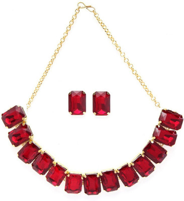 Ruhi Crystal, Alloy Gold-plated Maroon Jewellery Set(Pack of 1)