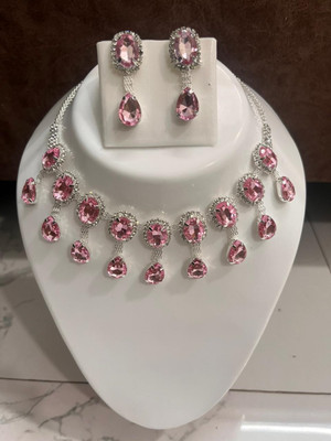 DWEH Alloy Rhodium Pink Jewellery Set(Pack of 1)