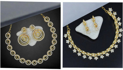 R A Enterprises Alloy Gold-plated White Jewellery Set(Pack of 6)