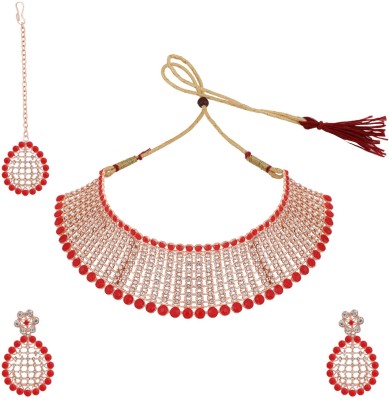 BHANA CREATIONS Brass Gold-plated Red Jewellery Set(Pack of 4)