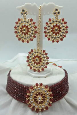 house of common Alloy Gold-plated Maroon Jewellery Set(Pack of 1)