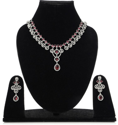 PQN PARTY QUEEN Alloy Sterling Silver Silver, Ruby Red Jewellery Set(Pack of 1)