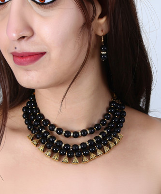 Shine Hub Alloy Gold-plated Black Jewellery Set(Pack of 1)