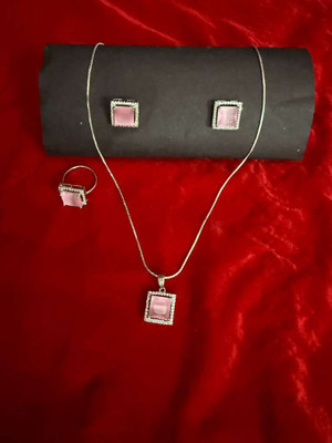 Nitish collectionn Alloy Silver Pink Jewellery Set(Pack of 1)