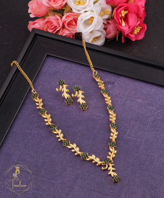 TINALIVA Brass Gold-plated Green Jewellery Set(Pack of 1)
